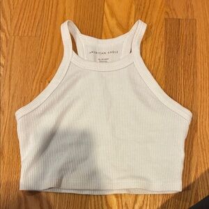 American Eagle Outfitters Cream Ribbed Halter Crop Top
